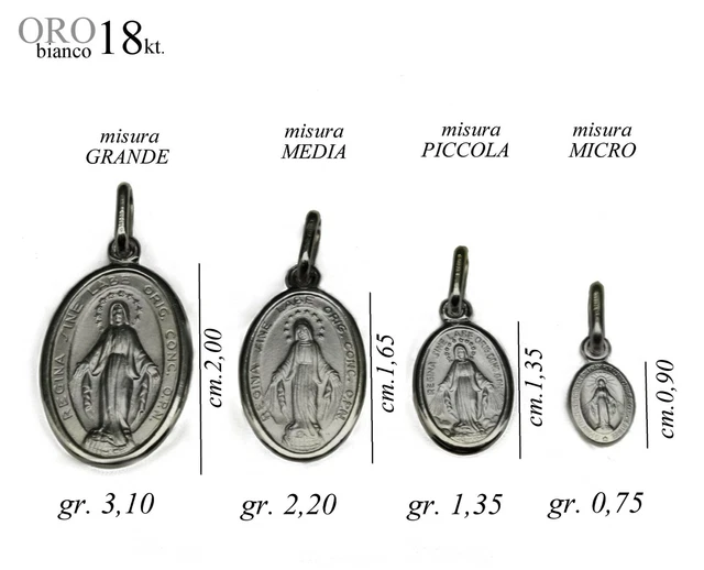 MEDAGLIA MADONNA MIRACOLOSA tutto oro BIANCO 18kt. 750/1000 white gold