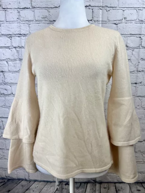 Sail to Sable Pullover Sweater Women's XS Beige Wool Crew Neck Flare Long Sleeve