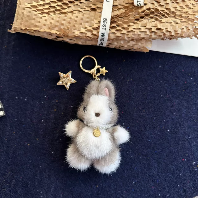 Cute Real Mink Fur Rabbit Bunny Keychain Pompom Ball Purse Furry Pendant Gift