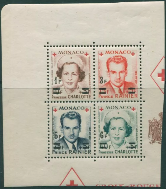 Monaco 1951 SG458 Red Cross ovpts block MS MNH