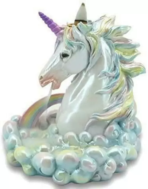 Rainbow Unicorn Backflow Fantasy Incense Cone Burner Holder Sculpture Figure