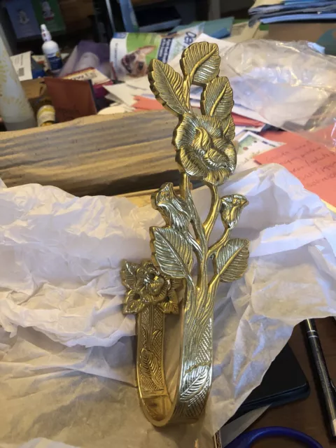 NIB PAIR Brass Floral Curtain Tie Backs -- Have ONE SET LEFT!!!