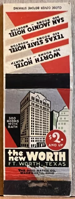 Worth Hotel Ft Fort Worth TX Texas Vintage Matchbook Cover