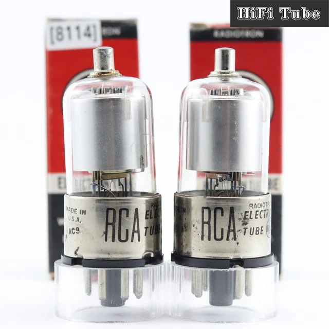 RCA 6K7 GT US match pair TUBES IN ORIGINAL BOX. Square Getter Iron Base