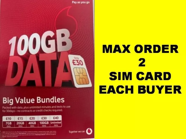 ULTIMA SIM CARD Vodafone UK 60 GB per £15 + chiamate TXT Pay As You Go tripla 3