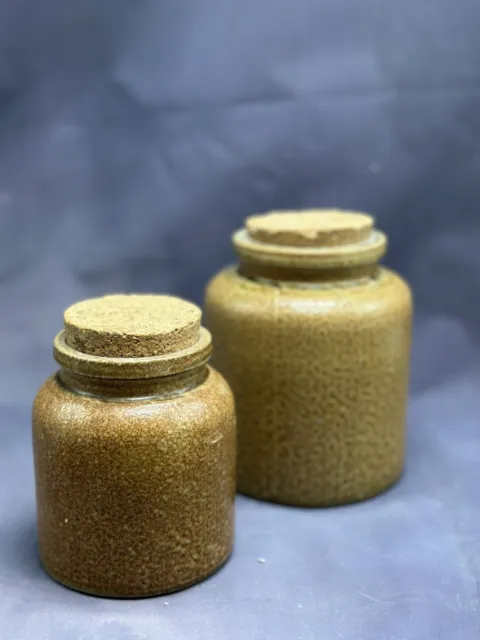 Stoneware Mustard Brown Jars Canisters Cork Stoppers Shelf Kitchen Succulent