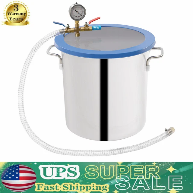 5 GALLON VACUUM Chamber Kit Vacuum Gauge & Tempered Glass Lid Degassing