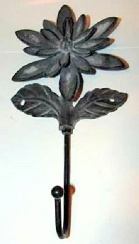 Cast Iron Metal Dahlia Flower Coat Robe Bath Towel Hook Home Patio Garden Decor