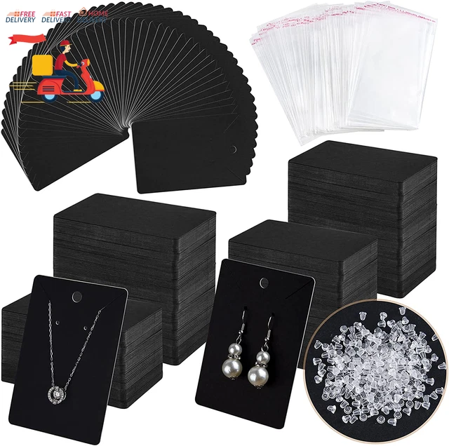 400 Pcs Black Earring Cards Black Earring Holder Cards with Self-Sealing Bags an