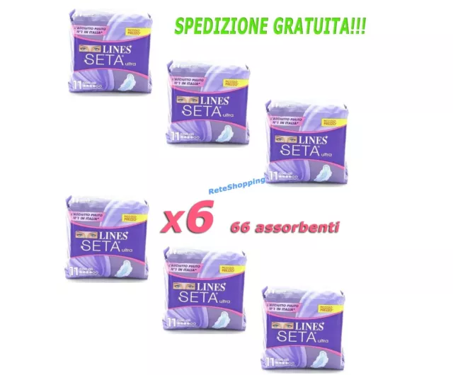 LINES SETA ULTRA ASSORBENTI CON ALI  11Pz - 6 CONFEZIONE - SPEDIZIONE GRATIS!!!