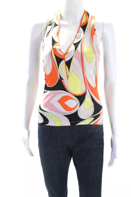 Emilio Pucci Womens Silk Jersey Abstract Printed V-Neck Blouse Top Pink Size 6