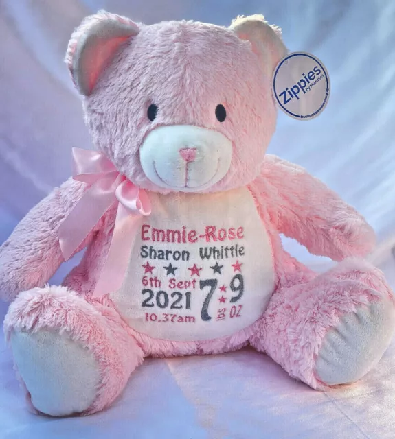 Personalised Large Plush Pink Teddy Bear Baby Girl First Christmas Birth Gift