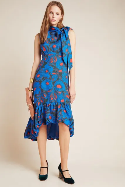 New Anthropologie Tracy Reese Evangeline Tie-Neck Midi Dress size 8 MSRP: $350