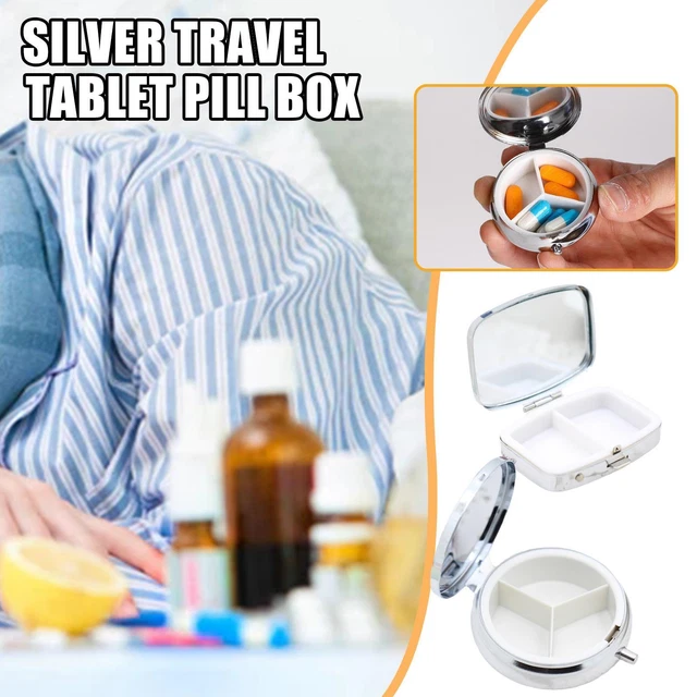 NUEVO Pequeño Metal Redondo Plata Tableta de Viaje Caja Píldora Rectangular Medicina J8O4