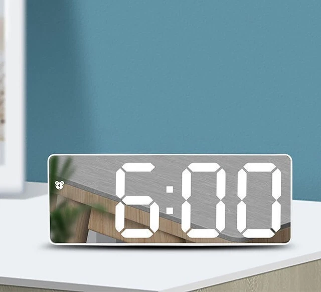 Orologio da tavolo a specchio LED - Sveglia/Timer digitale elettronica bianca