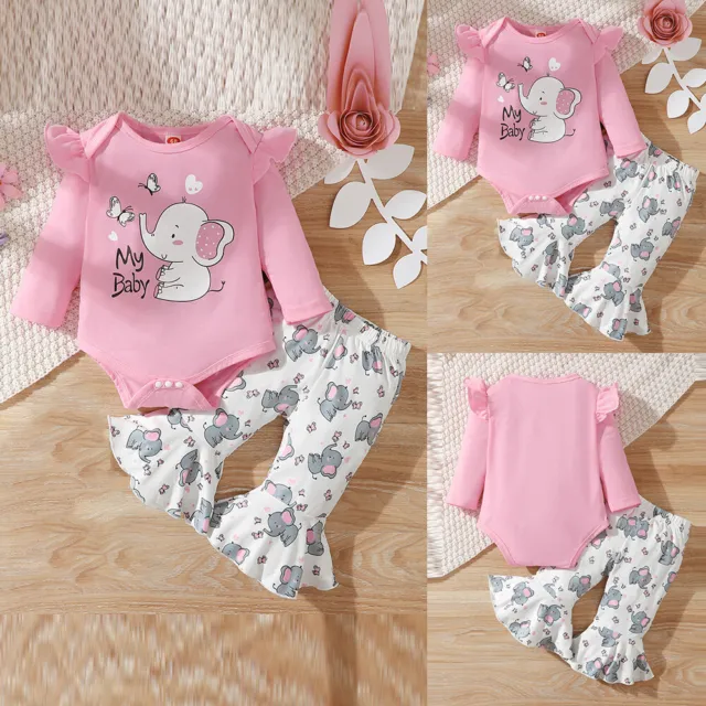 Top con pagliaccio elefante neonate + pantaloni svasati abiti set vestiti per bambini piccoli