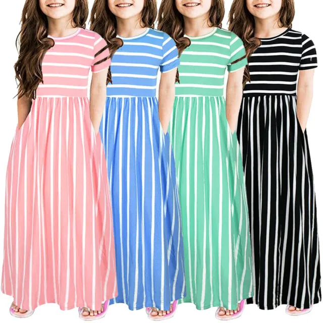 Toddler Kids Baby Girls Casual Dress Short-Sleeved Striped T-Shirt Dress Clothes