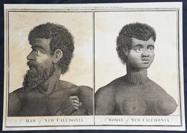 1784 Anderson Antique Print Capt Cook in New Caledonia Isles, 1774 - Man & Woman