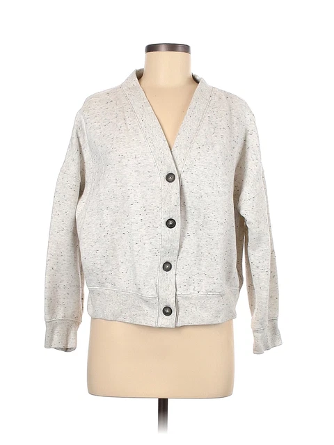 Madewell Women Gray Cardigan Sweatshirt in Donegal M