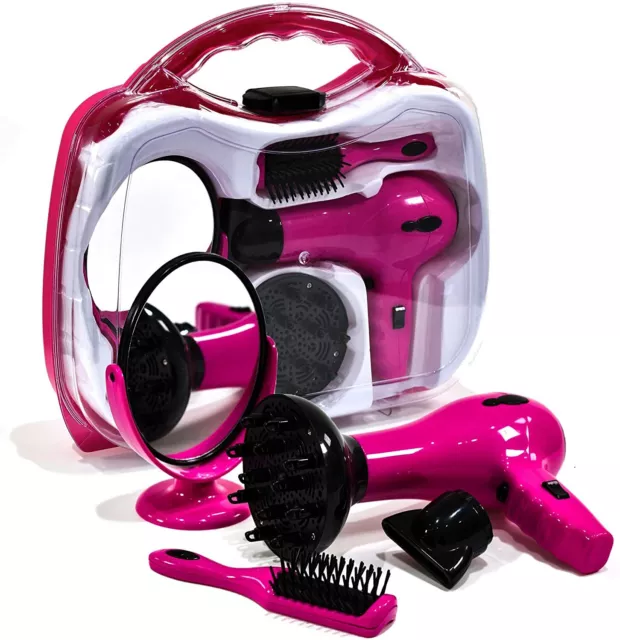 Girls Hairdresser Role Play Set Kids Hair Dryer Stylist Hard Carry Case Toys