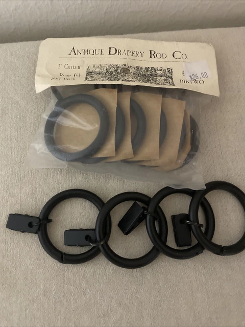 10 x Antique Drapery Rod Co. 2” Curtain Rings Soft Black  Made in USA