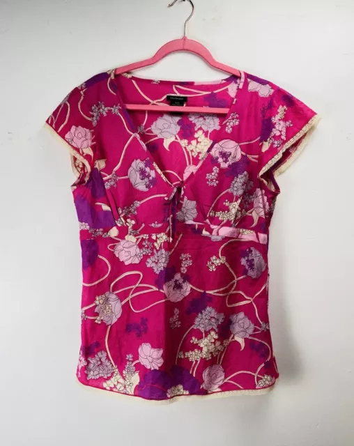 Calvin Klein Top Women’s XL Pink Floral Side Zip Print Sleeveless Lace Trim Boho