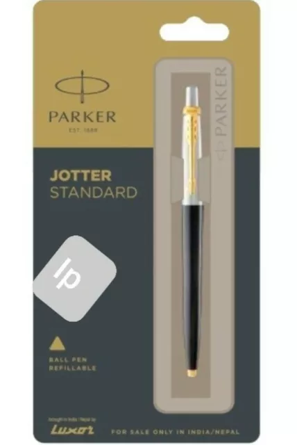 Parker Jotter Standard Ballpoint Pen Black Body Gold Trim Stainless Steel Gift