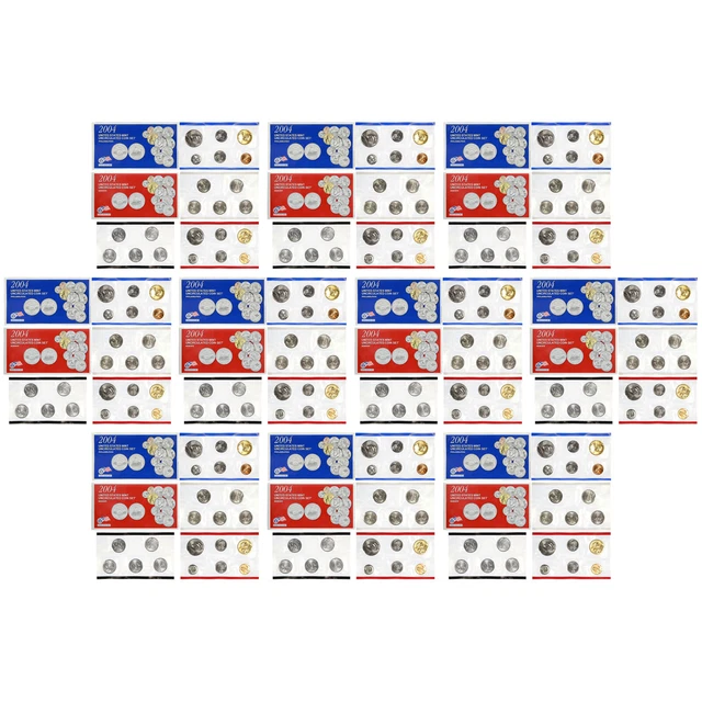 2004 Mint Set 10 Pack Original Envelopes 220 US Coin Lot