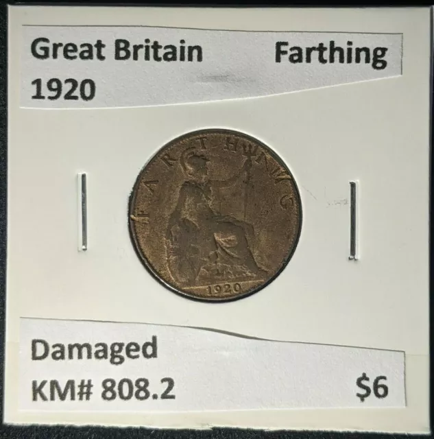 Great Britain 1920 Farthing 1/4dKM# 808.2 Damaged  #1900