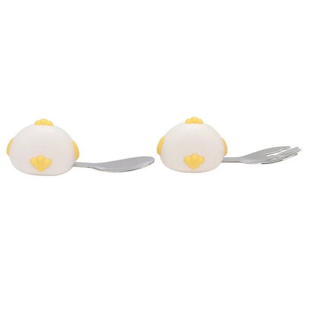 (Weiß)Baby-Gabel-Löffel-Set Aus Edelstahl Tragbar Kurzer Griff 9 Cm