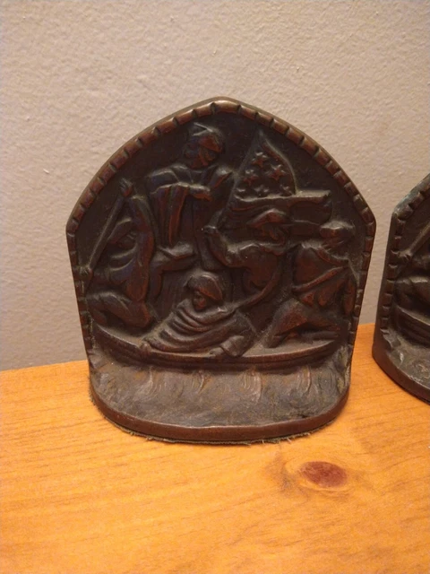 Vintage Pair Cast Iron Bookends of Washington Crossing The Delaware CT Mark