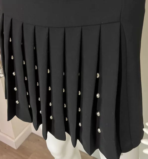 ALEXANDER McQUEEN McQ Black Pleated Mini Skirt With Silver Studs Size 36 Great! 2