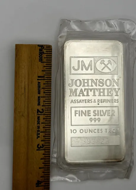 JM Johnson Matthey Hammer Logo 10 oz .999 Fine Silver Bar Sealed #393225
