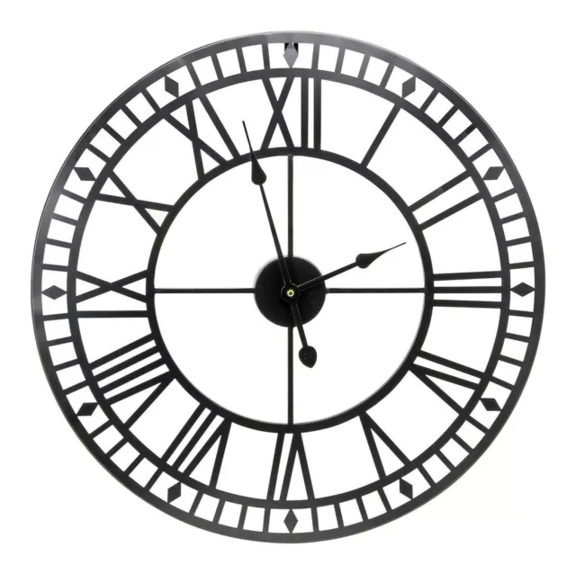 60cm Large Wall Clock Outdoor Garden Big Roman Numerals Giant Open Face Metal 2