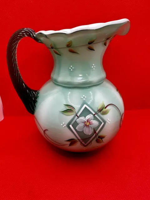 Fenton Diamond Jubilee 75th Anniversary Green  Glass Pitcher signed Bill Fenton