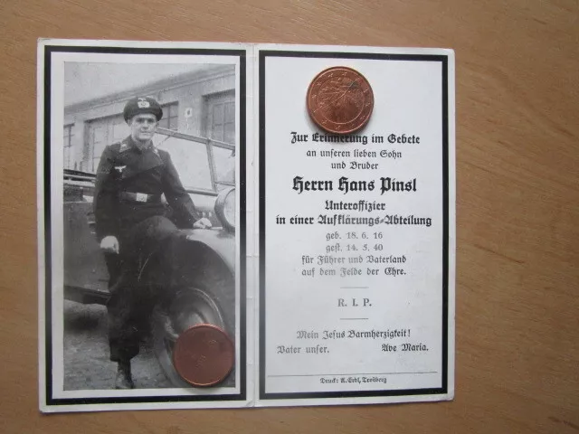 Sterbebild 2. WK  1940  Lommel Belgien PANZER  Aufklärungs - Abteilung Trostberg