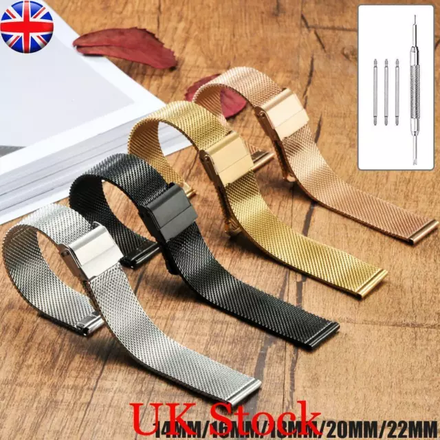 Metal Watch Strap Band Fashion Stainless Steel Thin Mesh Belt 14/16/18/20/22mm