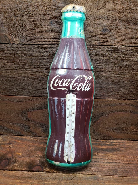 Vintage 1950-60 Coca Cola Bottle Tin Litho Advertising Thermometer By Robertson