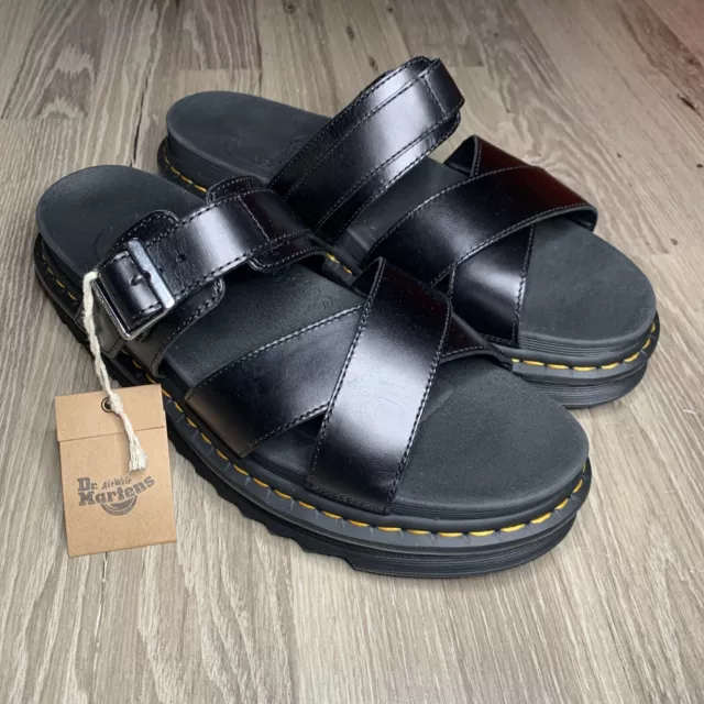 DR. MARTENS RYKER Black Leather Strap Slide Sandals AW004 SH 03 V