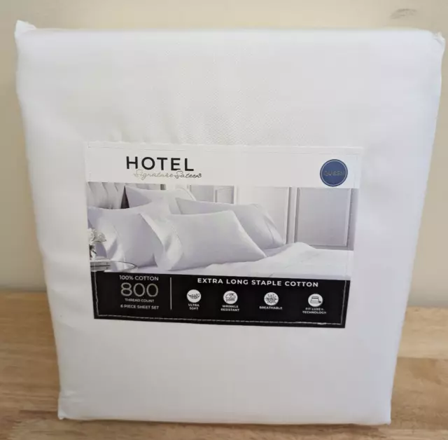 Hotel Signature Sateen 800 TC Long Staple Cotton Queen Sheet Set 6 piece White