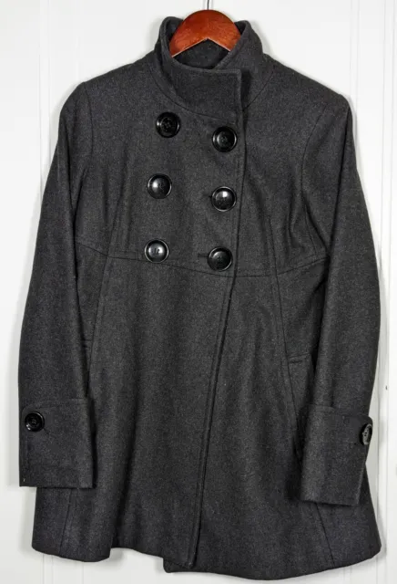 Womens Michael Kors Wool Blend Gray Black Button Up Size 6 Small Pea Coat Jacket