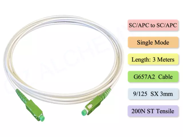 White SC-APC Fibre Optical Patch Cable NBN Patch Cord G657A2 200N Tensile 3M