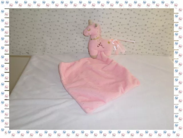 M - Doudou  Peluche Licorne Rose Doré Mouchoir Etoiles Mots d'Enfants