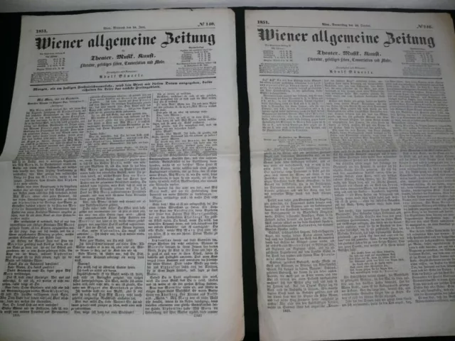 2 Stück  Wiener allgemeine Zeitung  Von 1851 in TOP ZUSTAND
