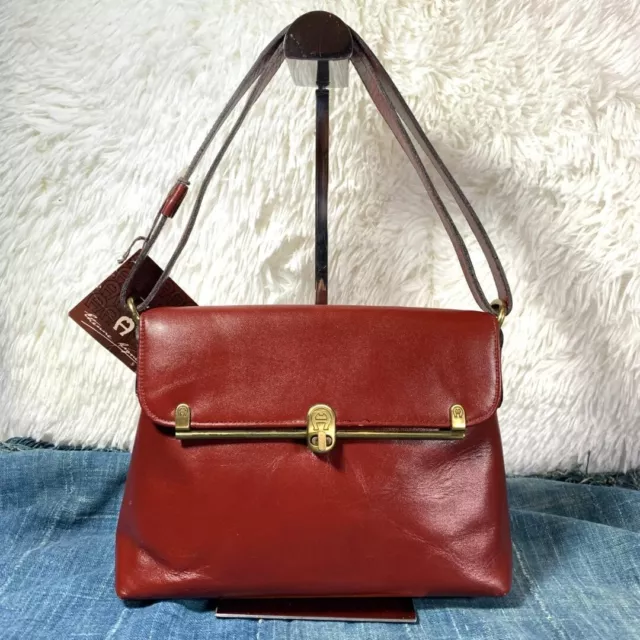 ETIENNE AIGNER Leather Shoulder Bag Handbag W/Mirror Rare Shipping From Japan !!