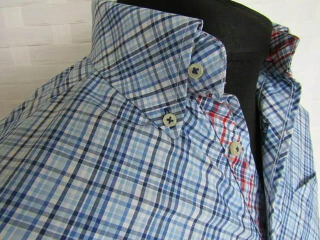 Tommy Hilfiger Long Sleeved Blue White Check Men's Cotton Designer Shirt ~ Small