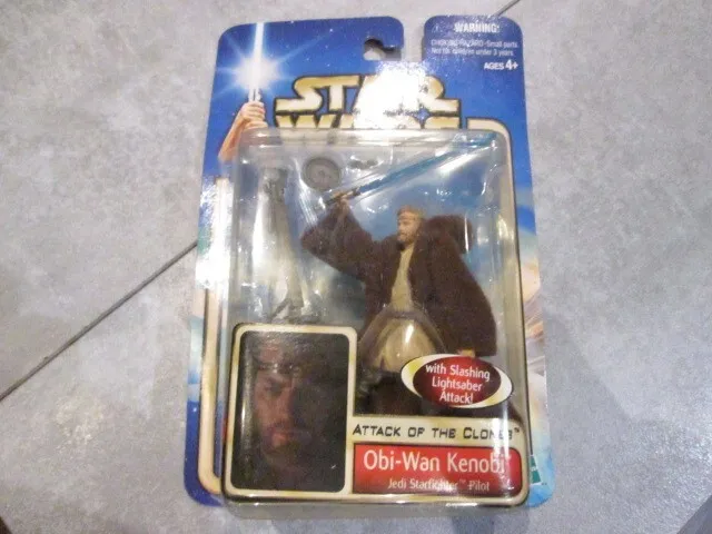 BNMIB Star Wars Attack Of The Clones Obi-Wan Kenobi Hasbro Figure Lightsaber