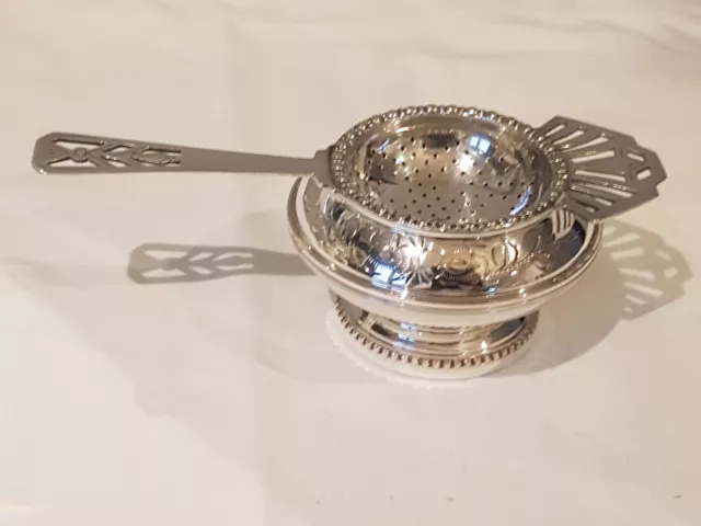 Art Deco Silver Plated Tea Strainer And Drip Bowl