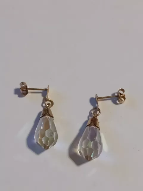 9CT GOLD VINTAGE Aurora Borealis Drop / Dangle earrings $30.26 - PicClick