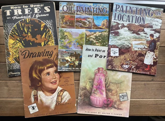 Lot of 5 Walter Foster Art Instruction Books Materials Oil Drawing Painting  Vtg
